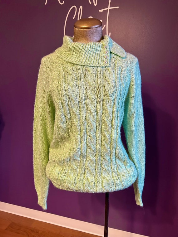Vintage 90s Miranda Green Mint Pearl Sweater