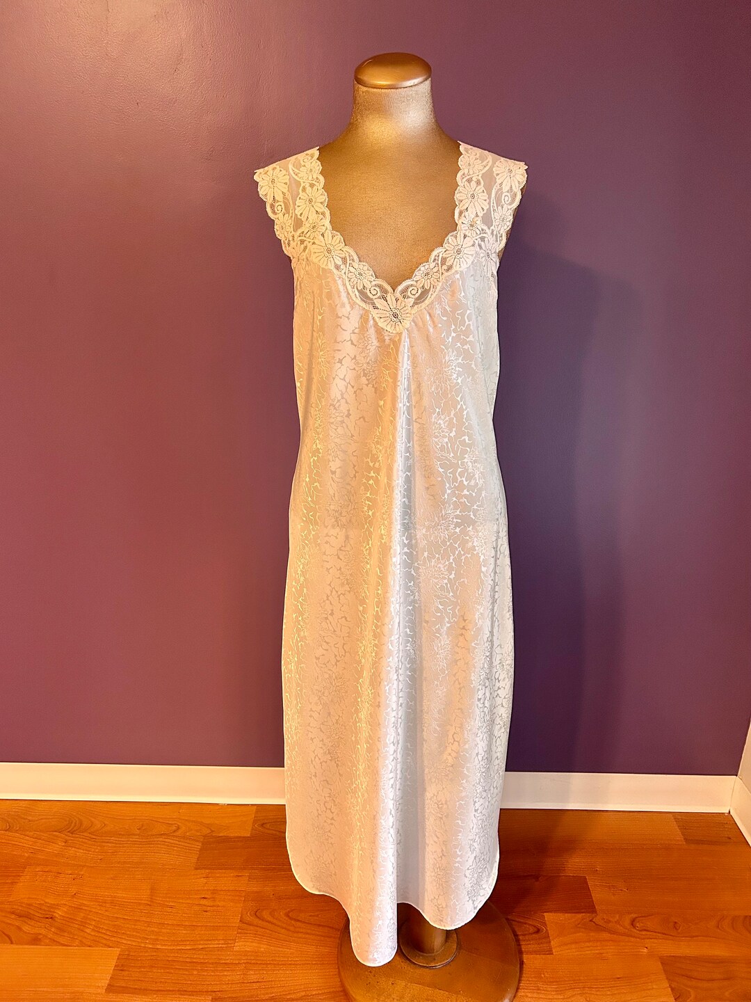 Ensemble Chemise De Nuit Vintage Eve Stillman - Manches Papillon, Dentelle Blanche - Taille S - Occasion Très Bon État