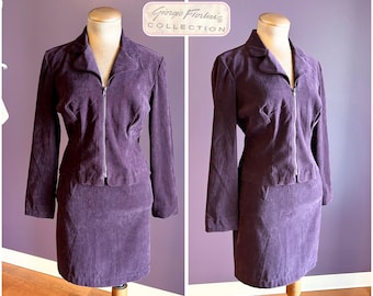 Vintage 90s Giorgio Fiorlini Deep Purple Two Piece Jacket and Skirt Set XS