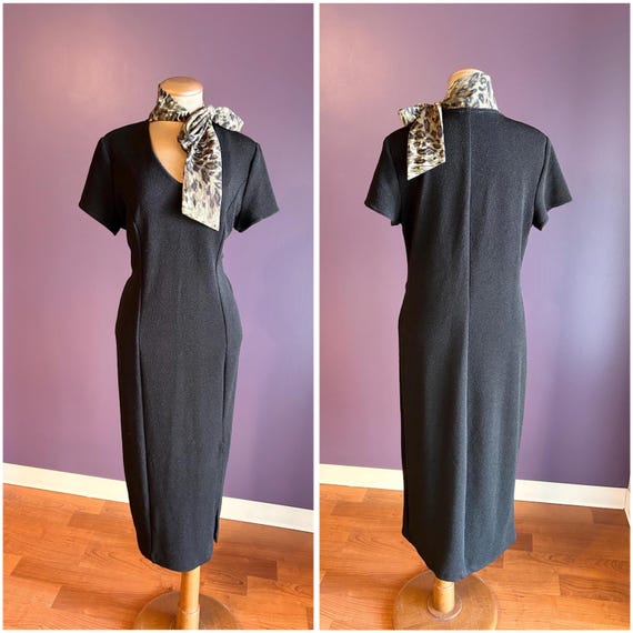 Vintage 80s Scarlett Elegant Black Short Sleeve Dress With Attached Green  Scarf L - Etsy Israel