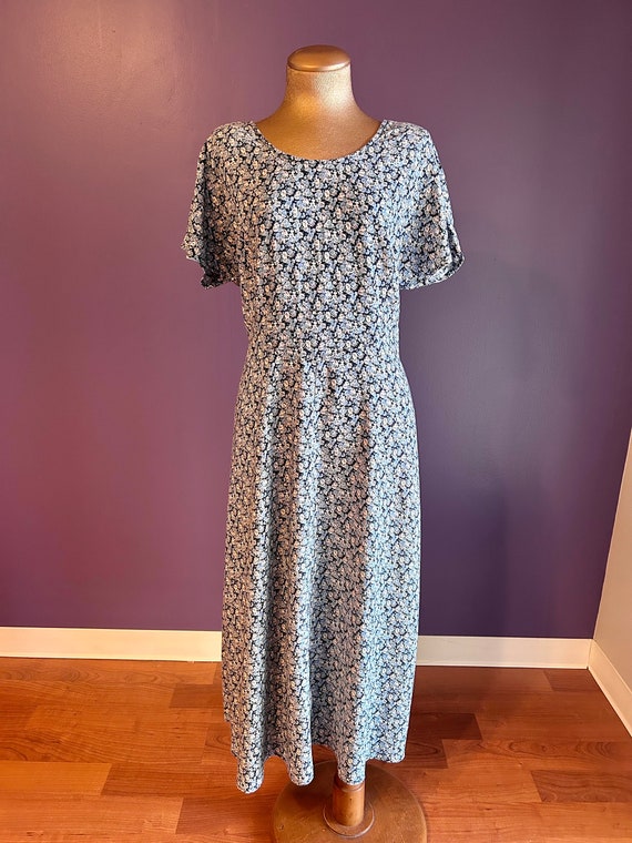 Vintage 80s Molly Malloy Floral Blue & White Dress - image 1