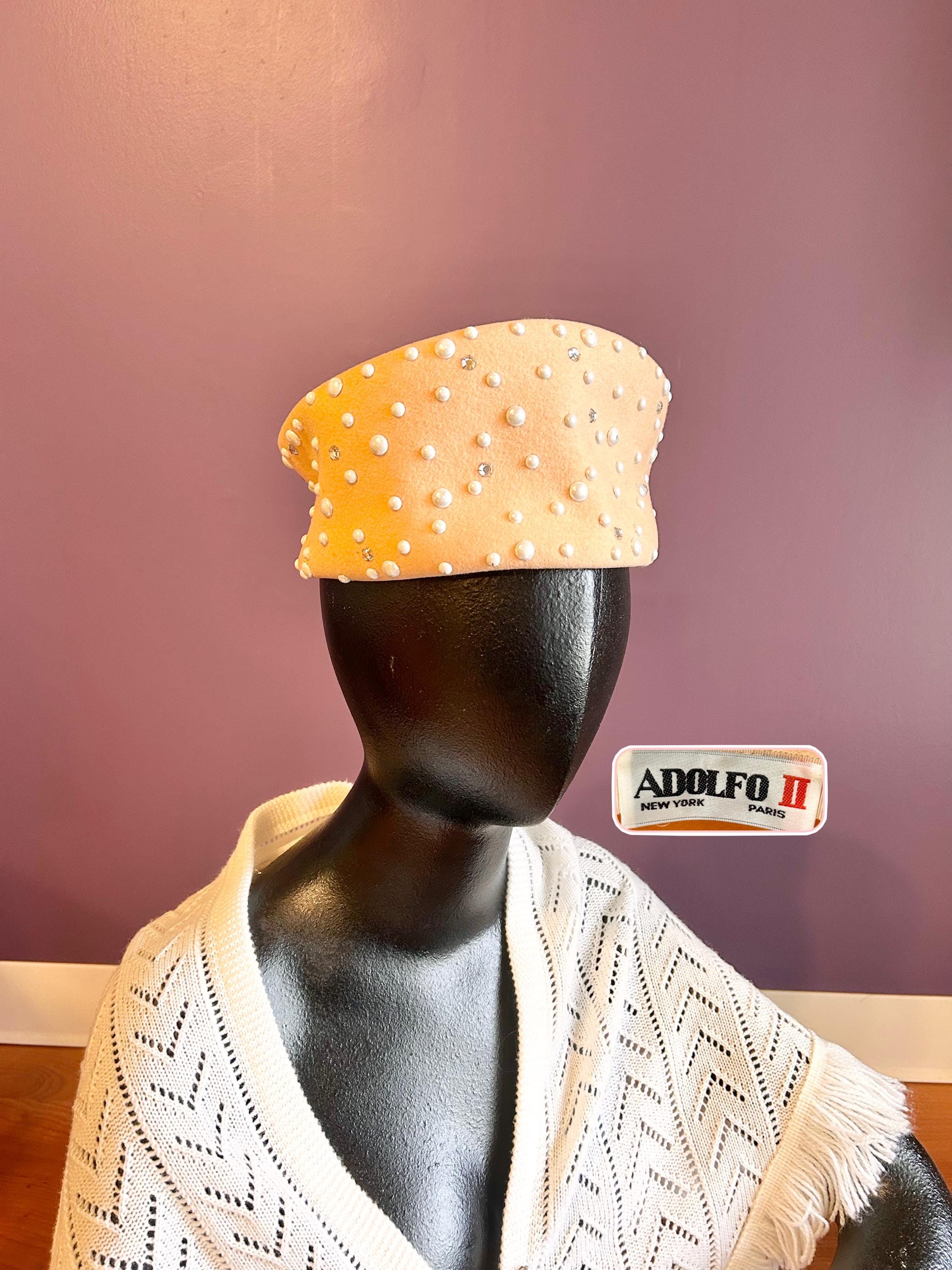 ADOLFO II NEW YORK PARIS WOOL BLUE HAT PREOWNED WHITE BRIM GOLD CHAIN LINK Adolfo Hat - Etsy main image 4