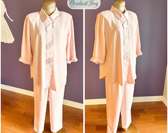 Vintage 80s Pride & Joy Light Pink Two Piece Cute Pant Suit Set M