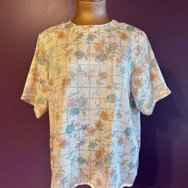 Vintage 80s Yves St. Clair Floral Short Sleeve Blouse