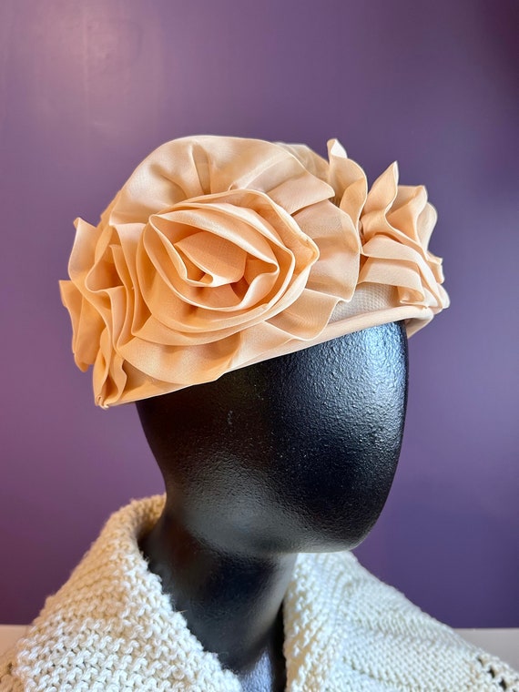 Vintage 60s Union Made Floral Rosy Formal Hat