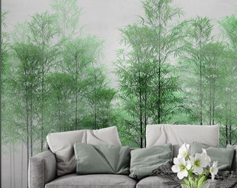 Tropical Forest Wall Mural, Removable Nature Wallpaper, Thin-Leaved Trees