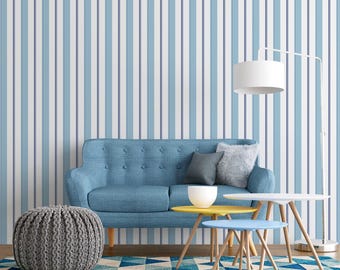 Coastal Blue Striped Peel and Stick Wallpaper, Linen Texture Wall Covering