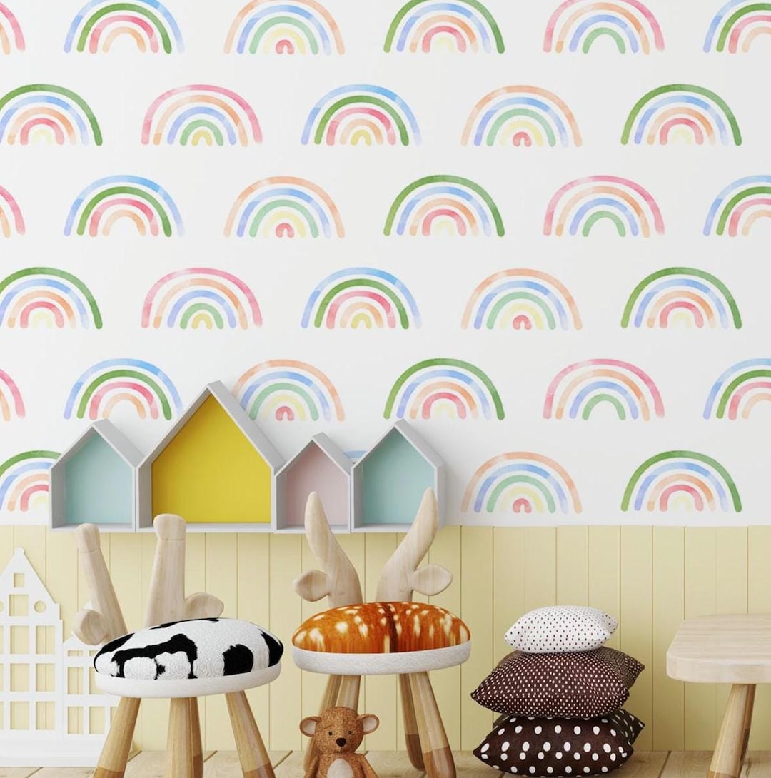 Watercolor Rainbow Wall Decals, Rainbow Nursery Decor, Kids Room Wall ...