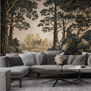 Enchanted Forest Tapestry Wallpaper, Vintage Landscape Wallpaper - Trees, Birds, and Serene Outdoor Scene Wall Mural
