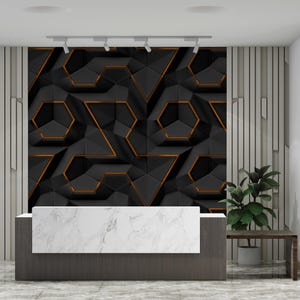 Papier peint géométrique 3D, décoration murale géométrique, art mural 3D, papier peint abstrait couleur bronze noir, papier peint élégant, papier peint amovible