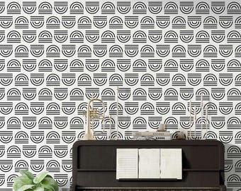 Schwarzweiße Geometrische Tapete: Modernes Minimalistisches Abnehmbares Wanddekor