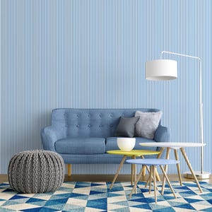 Light Off-White and Baby Blue Peel + Stick Wallpaper, Classic stripe Wallpaper.Removable Smooth Pre-Pasted or Peel and Stick Faux Woven
