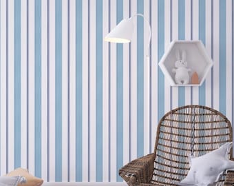 Textured Linen Stripe Wallpaper: Coastal Blue Removable Peel and Stick