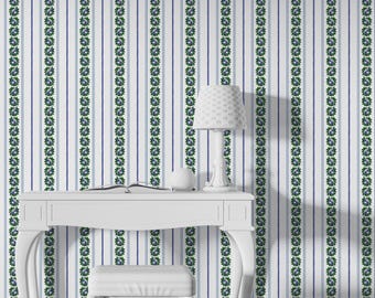 Botanical Stripe Peel and Stick Wallpaper: Green Farmhouse Style