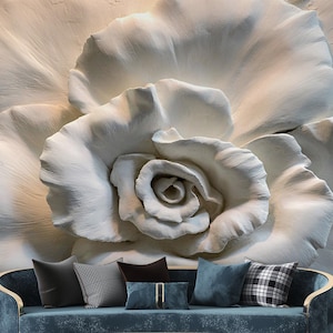 3D Flowers Relief Wallpaper, Textured Modern Wall Art, Floral Living Room and Bedroom Mural Decor, Embossed Wallpaper, Flowers 3D Wallpaper