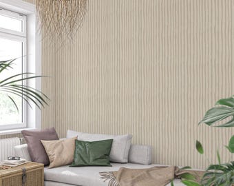 Papier peint tissé à rayures beiges : décoration murale amovible de 28 x 108 po.