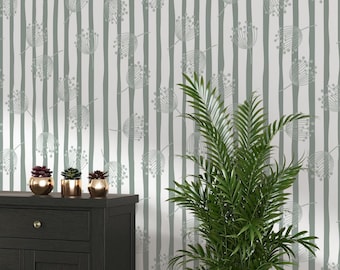 Farmhouse Botanical Stripe Peel and Stick Wallpaper: Green Floral Self-Adhesive