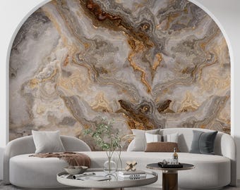 Brown Marble Wallpaper, Dark Stone Effect Textile Wall Mural, Luxury Modern Living Room Decor