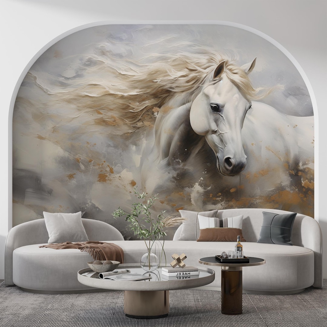 White Horse Wall Mural,horses Wall Mural, Modern Living Room and ...