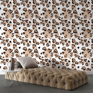 Carta da parati esotica rimovibile staccabile e attaccabile, stampa leopardo glamour con animali della giungla, decorazione da parete, carta da parati per camera da letto, arredamento per la casa