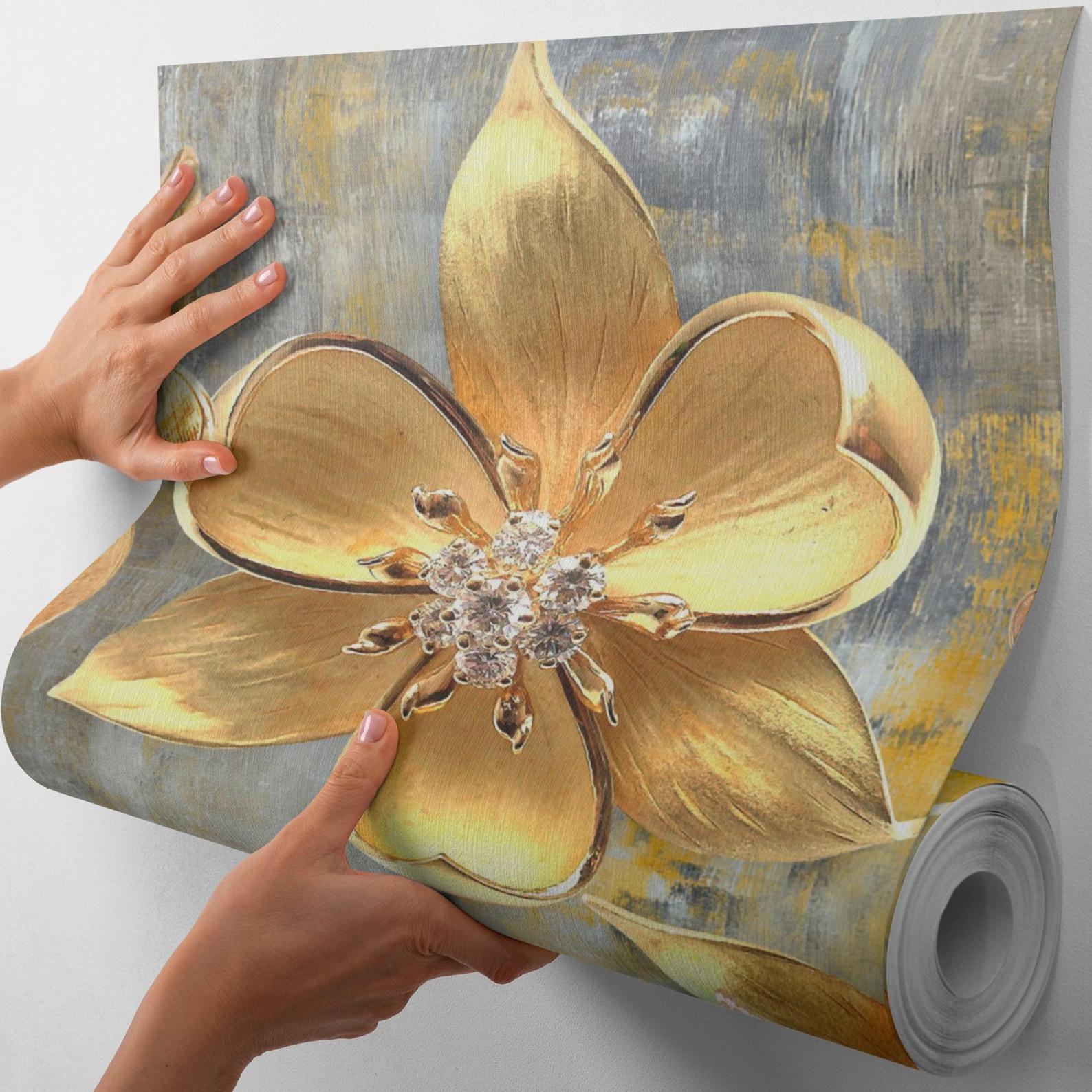 Gold Floral Wall Mural, Delicate Peel and Stick Fabric Wallpaper - Etsy