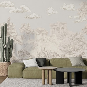 Vintage Scenic Wallpaper,Antique French Landscape Wallpaper,Rural Landscape Wallpaper Removable,Vintage Landscape Wallpaper,Scene Wall Mural