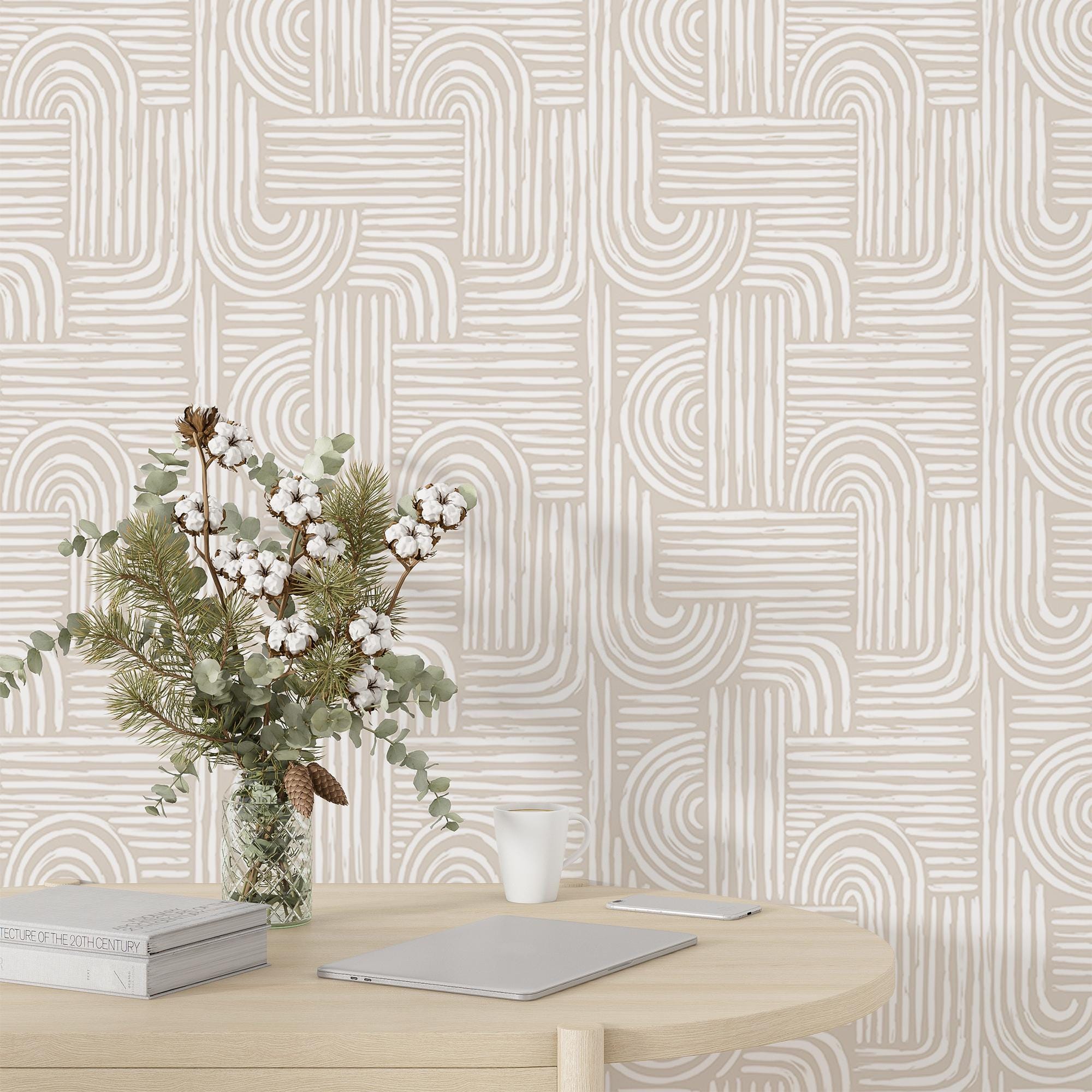 Minimalist Beige Geometric Wallpaper: Modern Abstract Wall Decor - Etsy