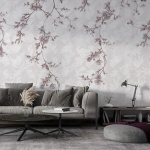 Papier peint floral botanique doux, petit papier peint floral avec de l'herbe, papier peint de fleurs lumineuses, papier peint abstrait, papier peint de salon