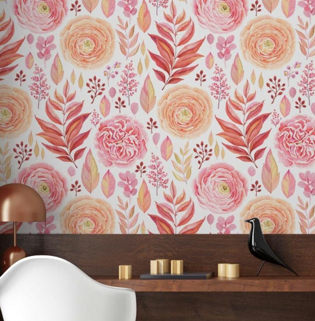 Pink Wall Patterns Pink Floral Fabric Wallpaper: Modern Wall Mural, Easy Apply - Etsy