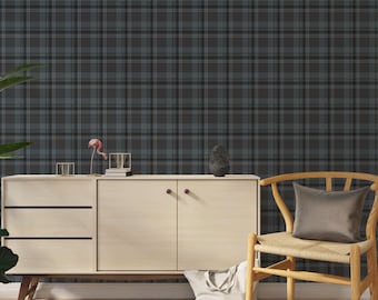Blue Plaid Peel and Stick Wallpaper, Farmhouse Checkered Wall Covering