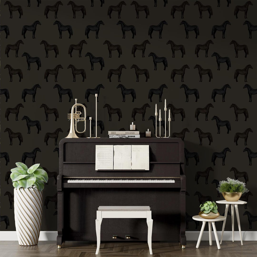 Wild Horses Wall Mural, Modern Living Room Bedroom Decor, Dark Horse ...
