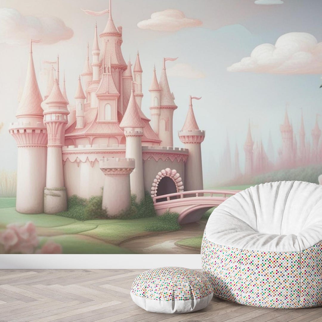 Pink Castle Wallpaper: Magic Nursery Wall Mural - Etsy