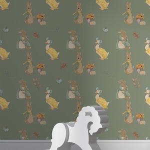 Carta da parati con anatre per cameretta, murale con animali da fattoria in colori pastello, decorazioni fantasiose per la cameretta dei bambini, carta da parati staccabile e adesiva, adesivo da parete con coniglietti per bambini