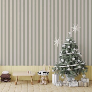 wallpaper in green and beige for kids room peel + stick Wallpaper, striped fabric wallpaper, renters wallpaper nursery wallpaper green