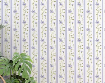 Farmhouse Botanical Stripe Peel and Stick Wallpaper: Green Floral Self-Adhesive