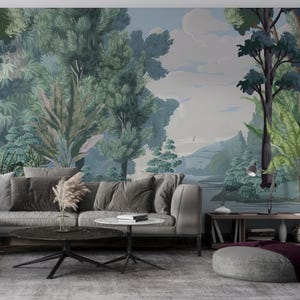 Enchanted Forest Tapestry Wallpaper, Vintage Landscape Wallpaper - Trees, Birds, and Serene Outdoor Scene Wall Mural, Garden Wallpaper
