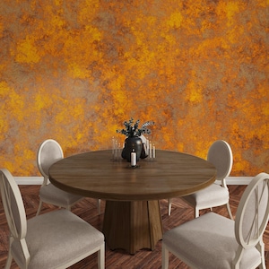 Orange Tapete, Braune Tapete, Abnehmbare Tapete, Wohnkultur, Wandkunst, Wanddekor, Rustikales Tapetenwandbild