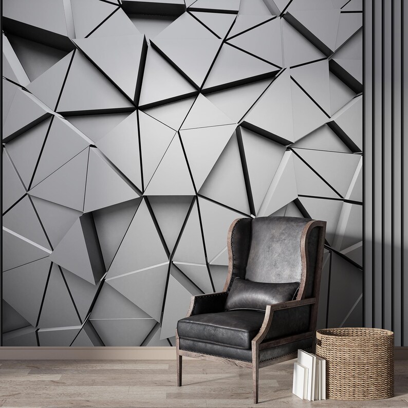 Abstract Gray 3D Wallpaper: Modern Geometric Fabric Wall Mural - Etsy
