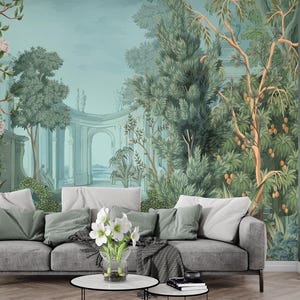 Papier peint tapisserie paysage, papier peint paysage vintage, papier peint paysage d'arbre, papier peint traditionnel, décoration murale paysage forestier
