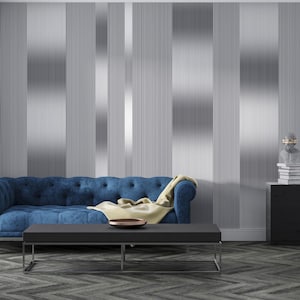 Carta da parati in tessuto a righe, colore grigio metallizzato, decorazione da parete per la casa, decorazione da parete, decorazione da stanza, carta da parati grigia, arte murale per soggiorno e camera da letto