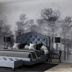 Black White Forest Drawing Wallpaper, Black and White Forest Wallpaper, Watercolor Nature Wallpaper, Black White Nature Wallpaper Mural