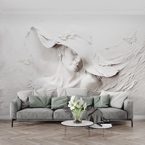 3D Illusion Frau Gesicht Tapete, Abstraktes Relief Wandbild, Realistische Wandbild Tapete, Wandtattoo mit Prägung, Strukturierte Moderne Wandkunst