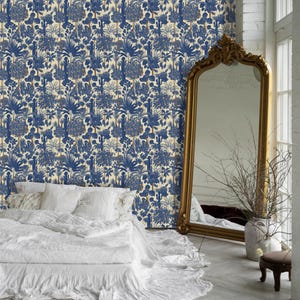 Blue Floral Wall Mural Self Adhesive, Flowers Wallpaper, Home Decor Wall Art Wall Decor, Vintage Floral Wall Mural,Removable  Wallpaper
