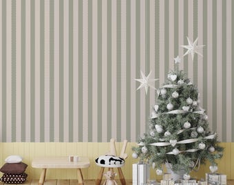 Sage Green Striped Wallpaper, Classic Nursery Textile Wall Mural