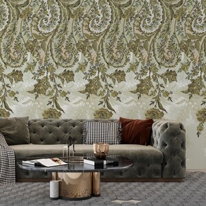 Green Floral Art Nouveau Wallpaper Peel and Stick and Traditional Wallpaper, Vinyl Wallpaper for Decor, Removable Wallpaper, Home Decor