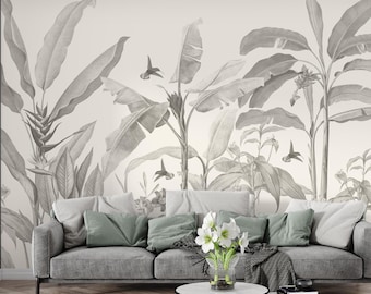 Banana Leaf Wallpaper Mural: Soft Beige Tropical Wall Decor