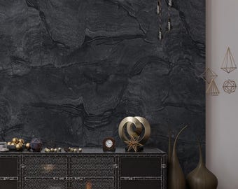 Black Marble Wallpaper, Textured Stone Mural, Dark Concrete Wall Art
