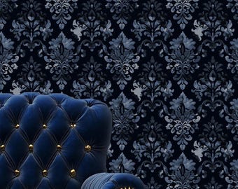 Papel de parede damasco escuro, decoração de parede vintage, mural de parede vintage, removível, papel de parede para sala de estar, parede de destaque, papel de parede retrô, mural de parede