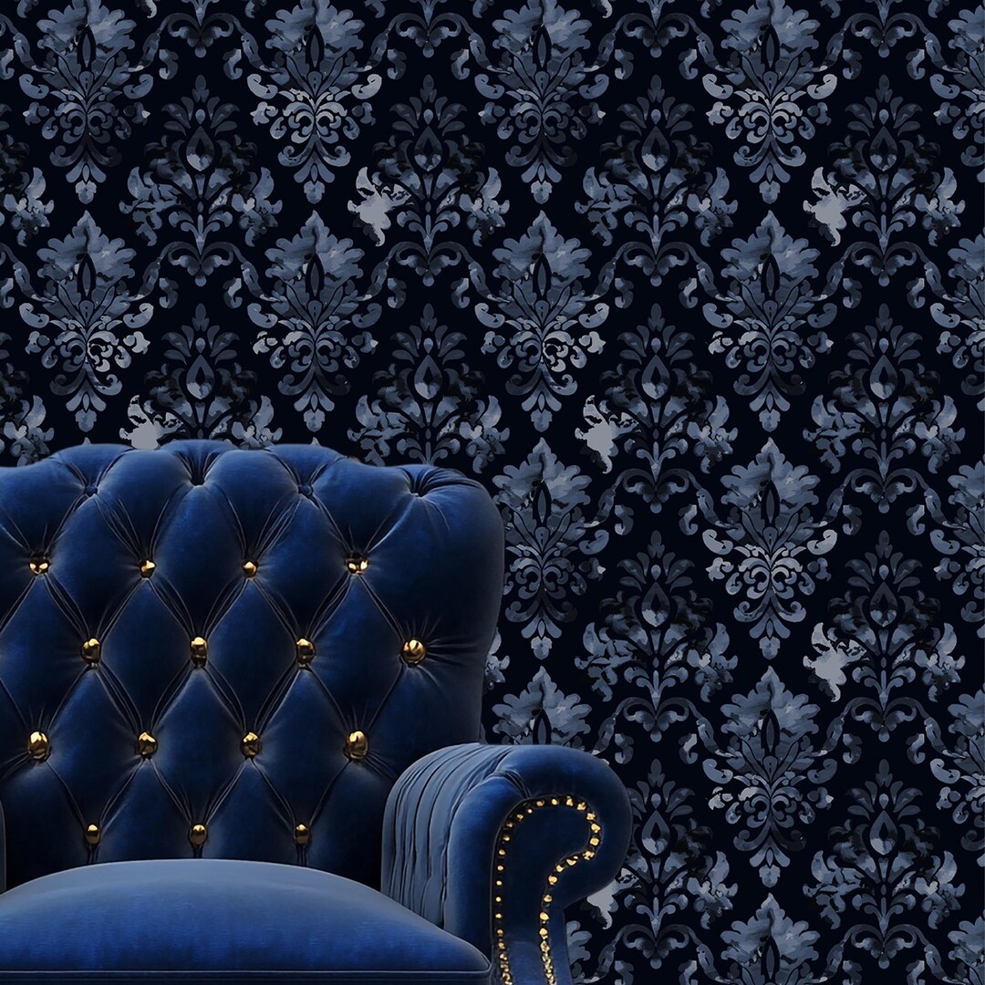 Dark Damask Wallpaper, Vintage Wall Decor, Vintage Wall Mural, Removable, Living Room Wallpaper ...