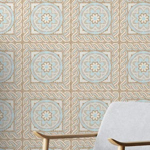 Carta da parati adesiva con piastrelle marocchine blu, carta da parati autoadesiva minimalista, arte murale, carta da parati con piastrelle geometriche, murale in stile marocchino